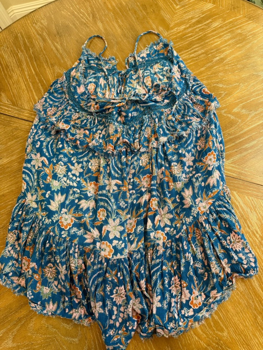 Free People Take Me With You Ruffle Mini Dress in Blue Fruit Punch Combo - Picture 4 of 9